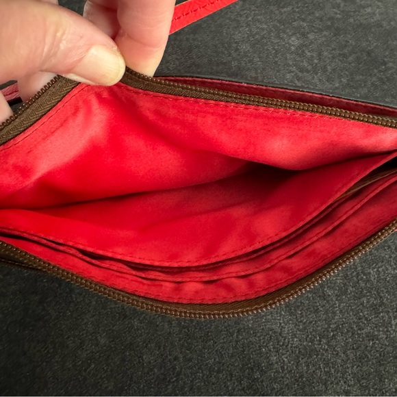 Classic Coach brown with orange accents, large pouch wristlet,inside/out zippers - Picture 4 of 11